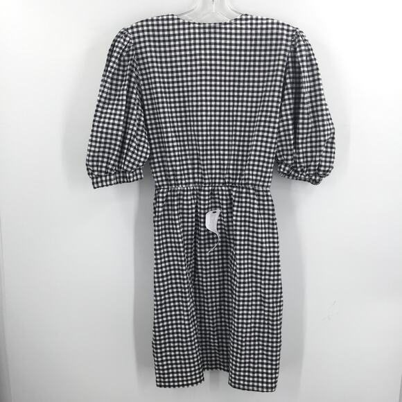 Topshop Gingham Print Wrap Mini Dress Short Sleeve White/Black Size 6 NWT - Picture 2 of 9